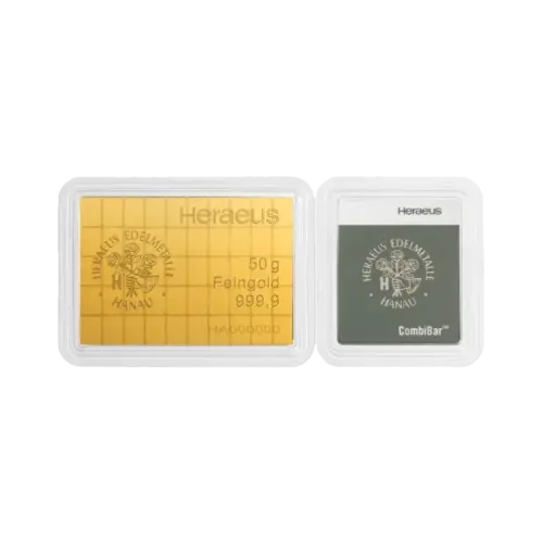 50x 1 gram gold Heraeus Combibar front