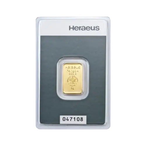 5 Grams gold bar Heraeus front
