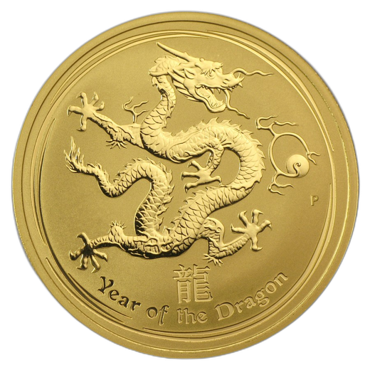 1/2 troy ounce gold Lunar coin 2012 - year of the dragon front