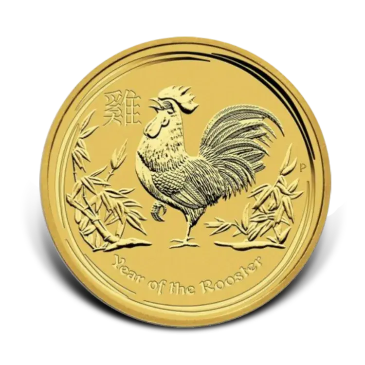 1/10 troy ounce gouden Lunar munt Year of the Rooster 2017 voorkant