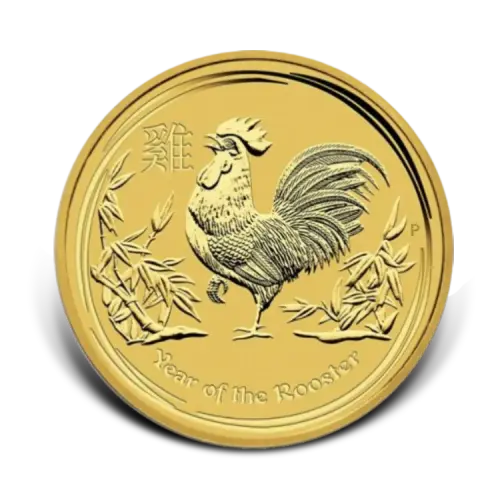 1/10 troy ounce gouden Lunar munt Year of the Rooster 2017 voorkant