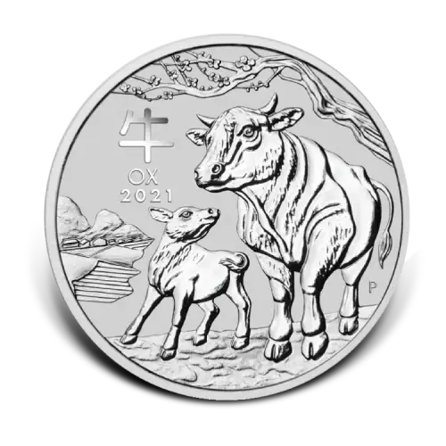 1 kilo zilveren Lunar munt Year of the Ox 2021 voorkant