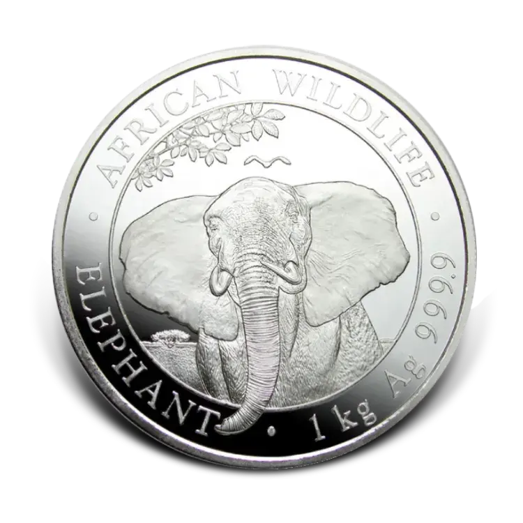 1 kilo zilveren munt Somalische Olifant angle 1