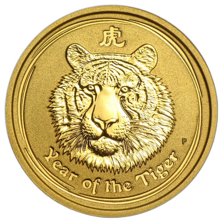 1/2 troy ounce Lunar gold coin 2010 - year of the tiger front