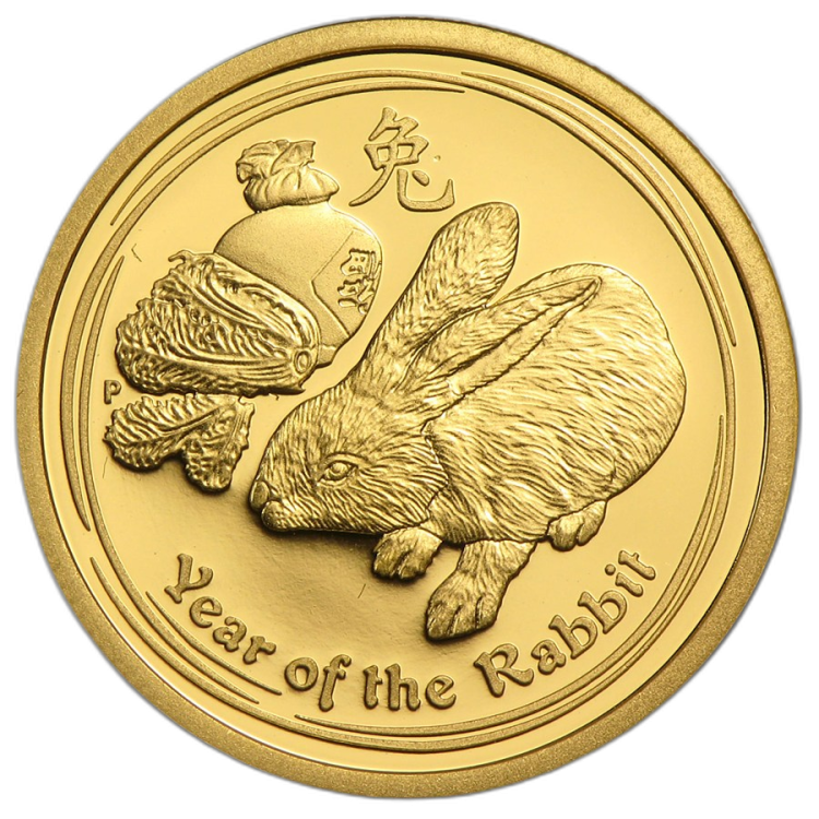 1 troy ounce gouden Lunar munt 2011 - het jaar van het konijn voorkant