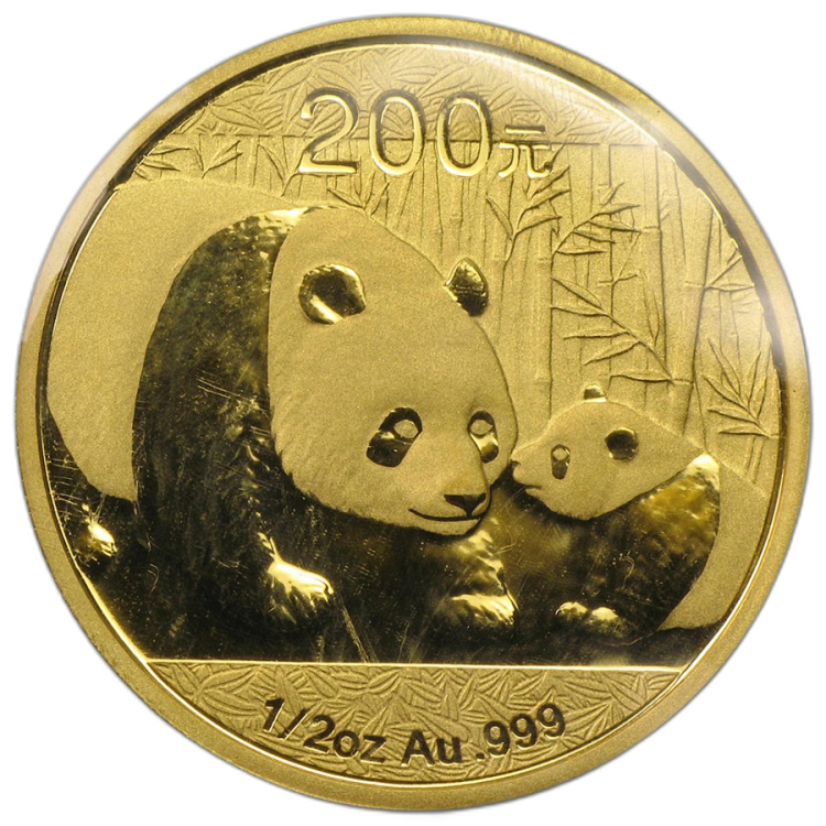 1/2 troy ounce Gouden Panda munt  van 2011 voorkant
