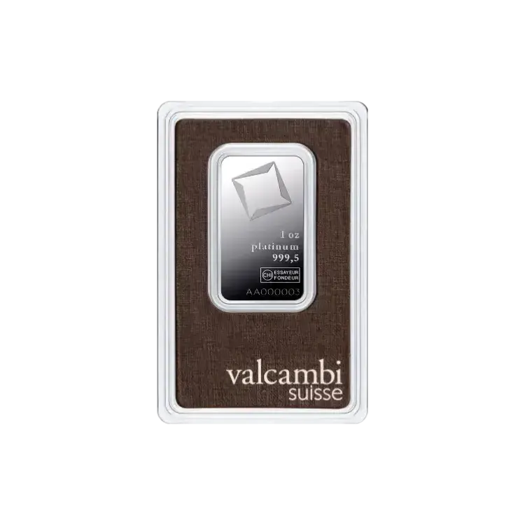 1 troy ounce Valcambi platinum bar front