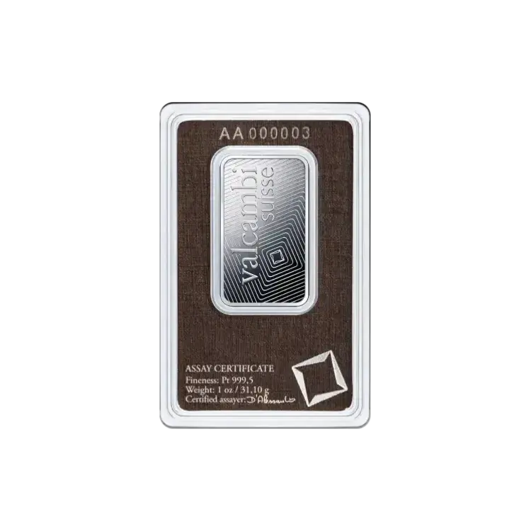 1 troy ounce Valcambi platinum bar back