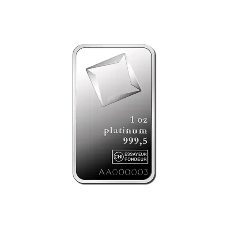 1 troy ounce Valcambi platinum bar angle 2