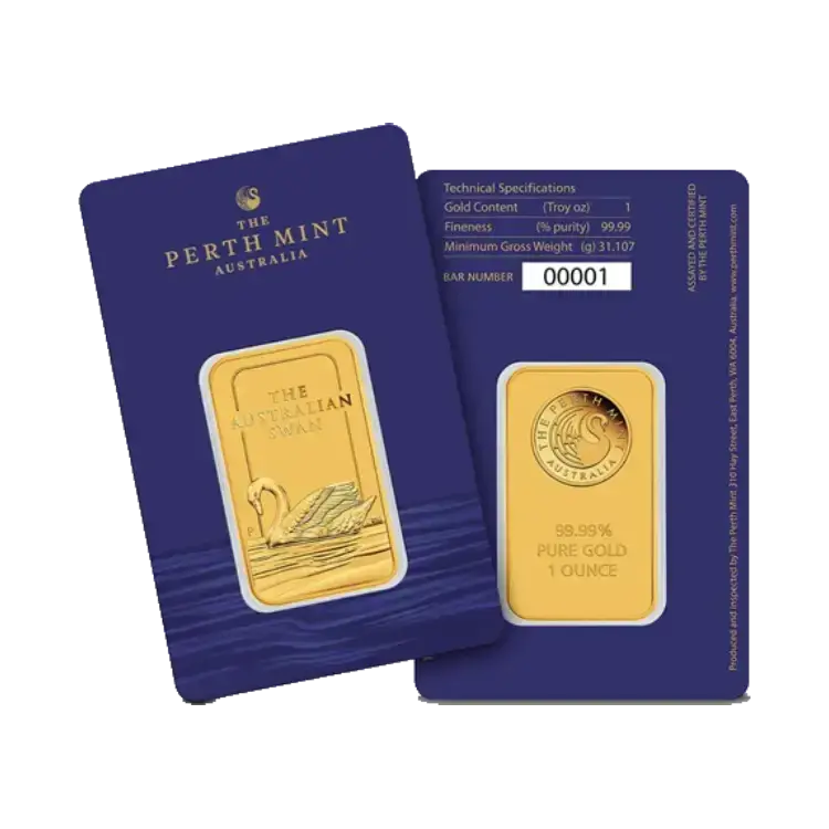 1 troy ounce goudbaar Australian Swan achterkant