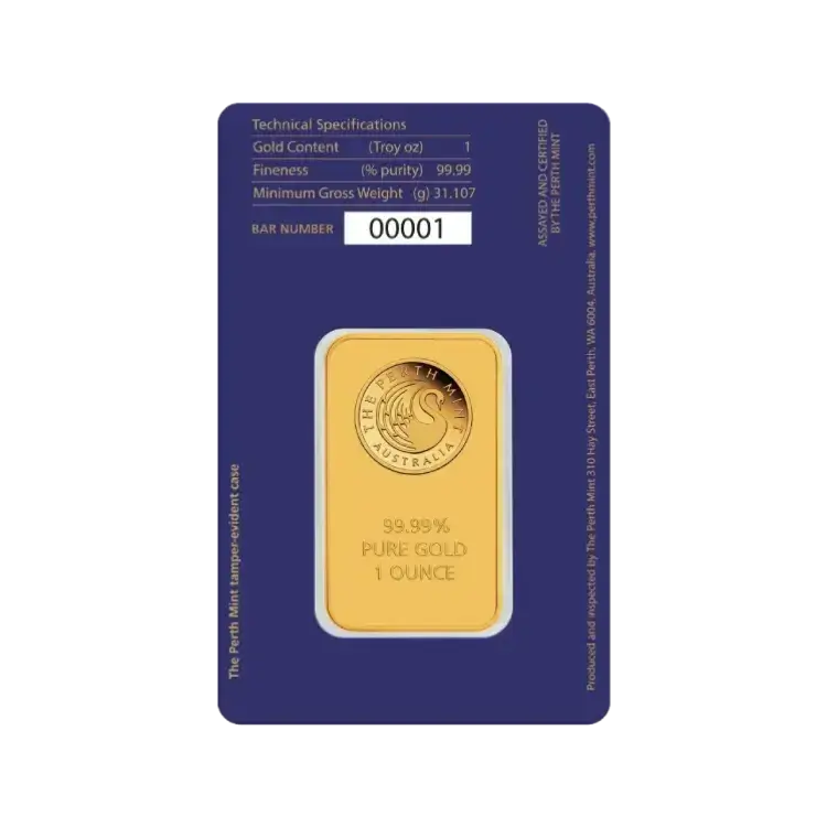1 troy ounce goudbaar Australian Swan achterkant