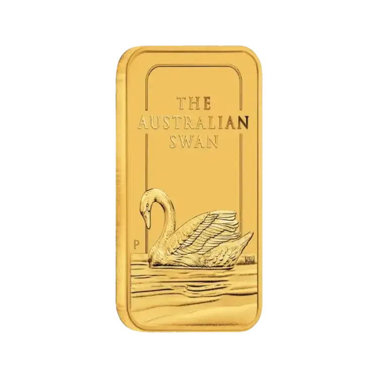 1 troy ounce goudbaar Australian Swan perspectief 2