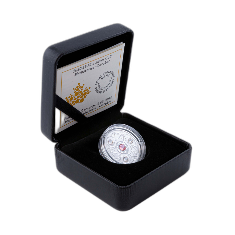 Zilveren munt oktober Birthstone Swarovski 2020 voorkant