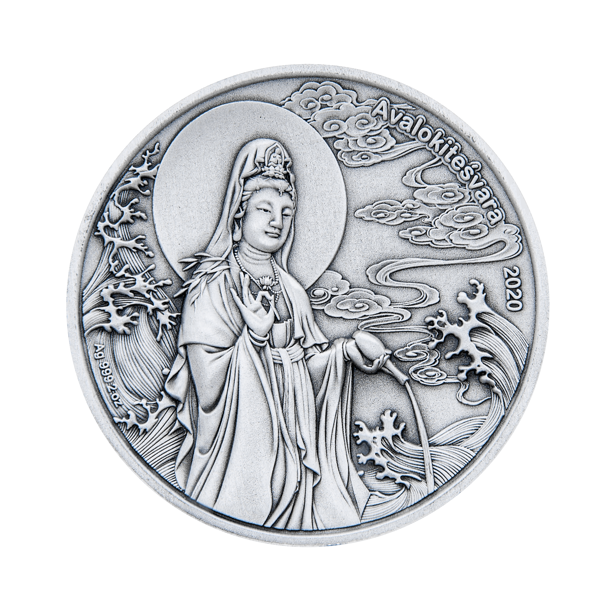 2 troy ounce zilveren munt Samoa Avalokiteshvara Piedfort - antieke afwerking 2020 voorkant