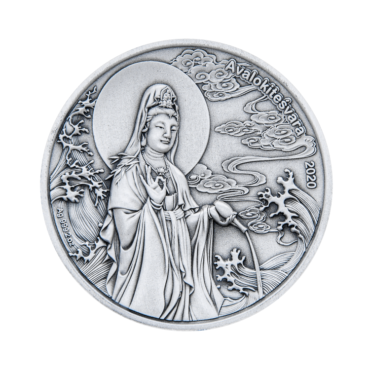 2 troy ounce zilveren munt Samoa Avalokiteshvara Piedfort - antieke afwerking 2020 voorkant