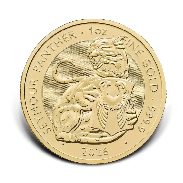 1 troy ounce gouden Tudor Beasts Seymour Panther munt 2026 voorkant