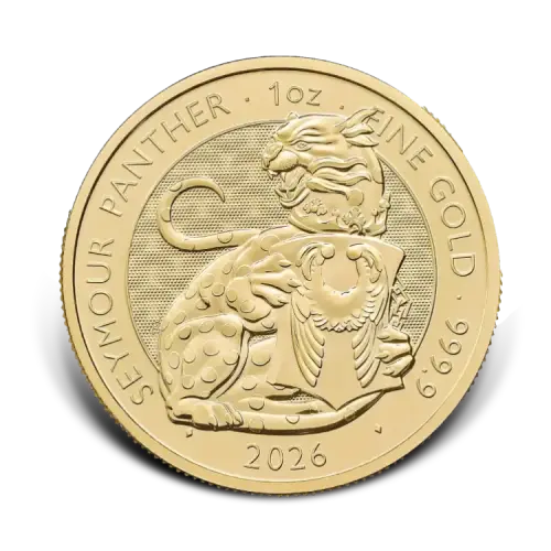1 troy ounce gouden Tudor Beasts Seymour Panther munt 2026 voorkant