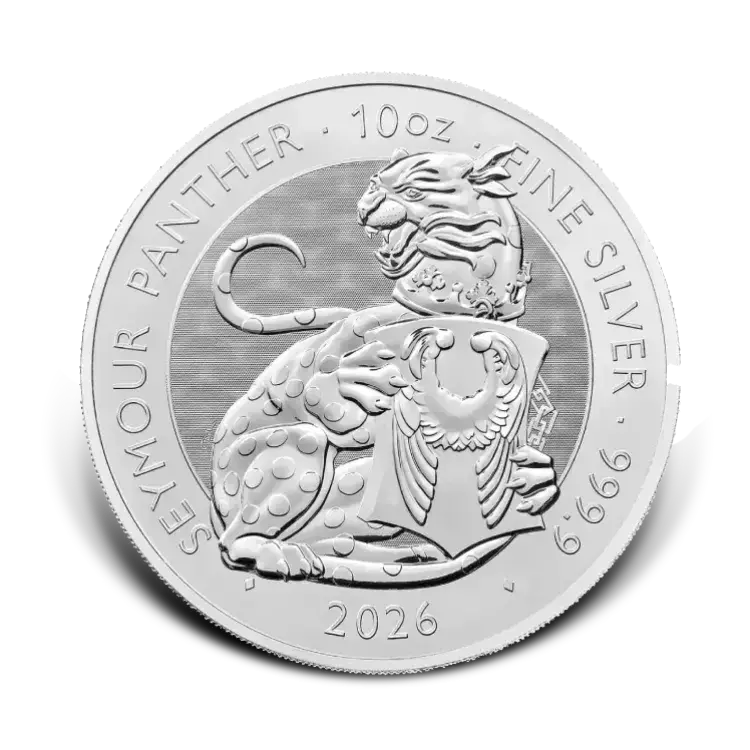 10 troy ounce zilveren Tudor Beasts Seymour Panther munt 2026 voorkant