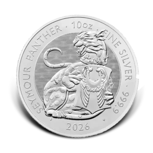 10 troy ounce zilveren Tudor Beasts Seymour Panther munt 2026 voorkant