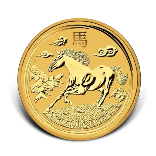 1/10 troy ounce gold Lunar coin Year of the Horse 2014 front