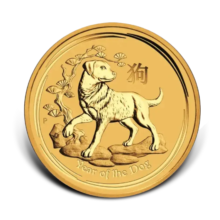 1 troy ounce gouden Lunar munt Year of the Dog 2018 voorkant
