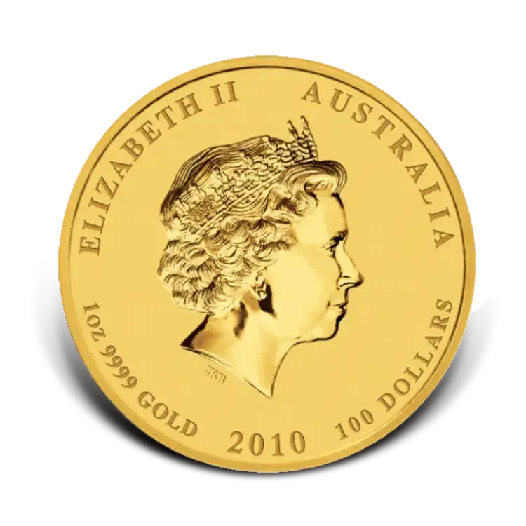 1 troy ounce gouden Lunar munt Year of the Tiger 2010 achterkant