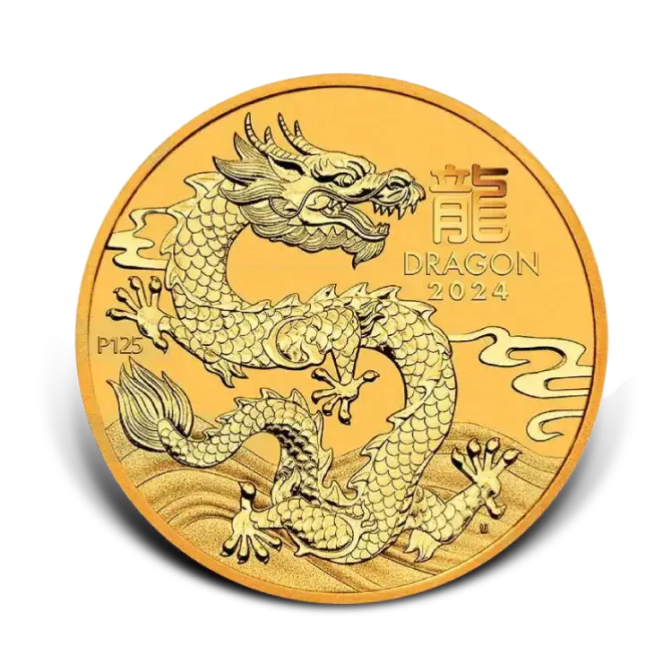 1/4 troy ounce gold coin Lunar Year of the Dragon 2024 front