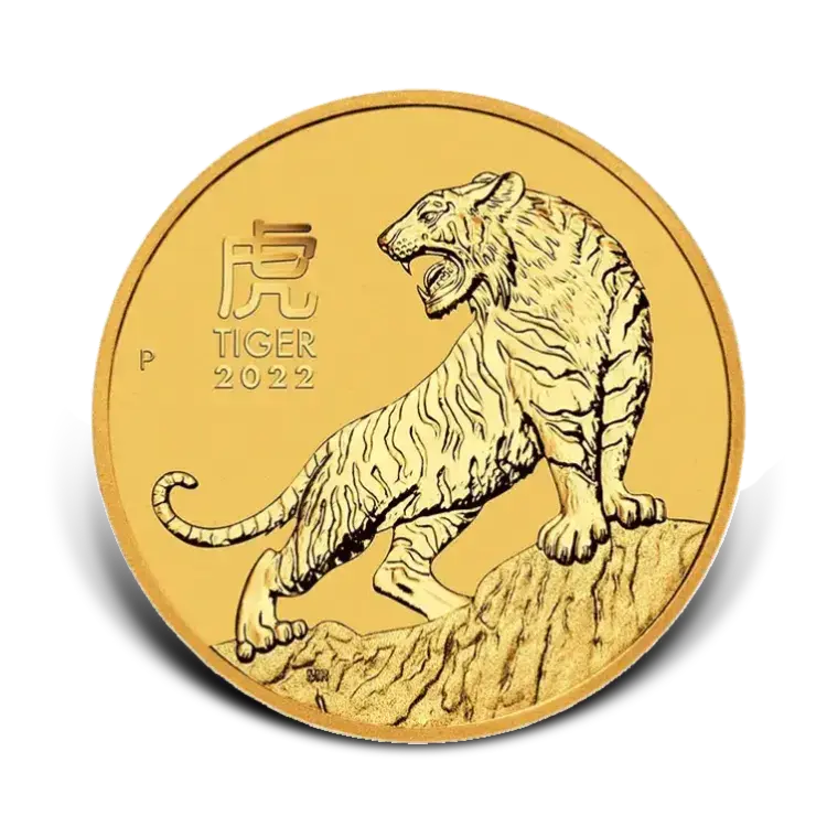 1 troy ounce gold coin Lunar Year of the Tiger 2022 front