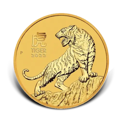 1/10 troy ounce gouden munt Lunar Year of the Tiger 2022 voorkant