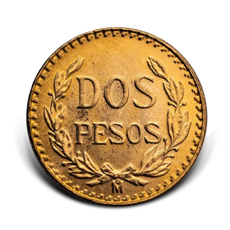Gold 2 Pesos coin Mexico back