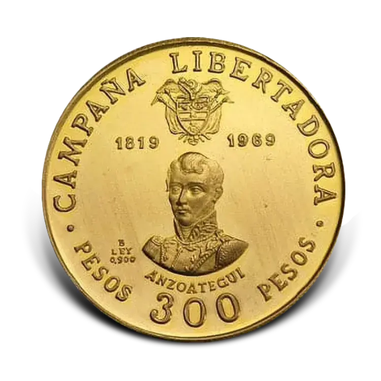 Gold 300 Pesos Colombia Battle of Boyacá 1969 back