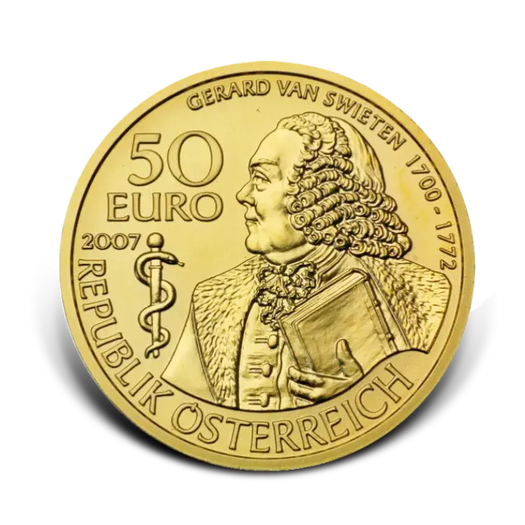 Gold 50 euro coin Gerard van Swieten front
