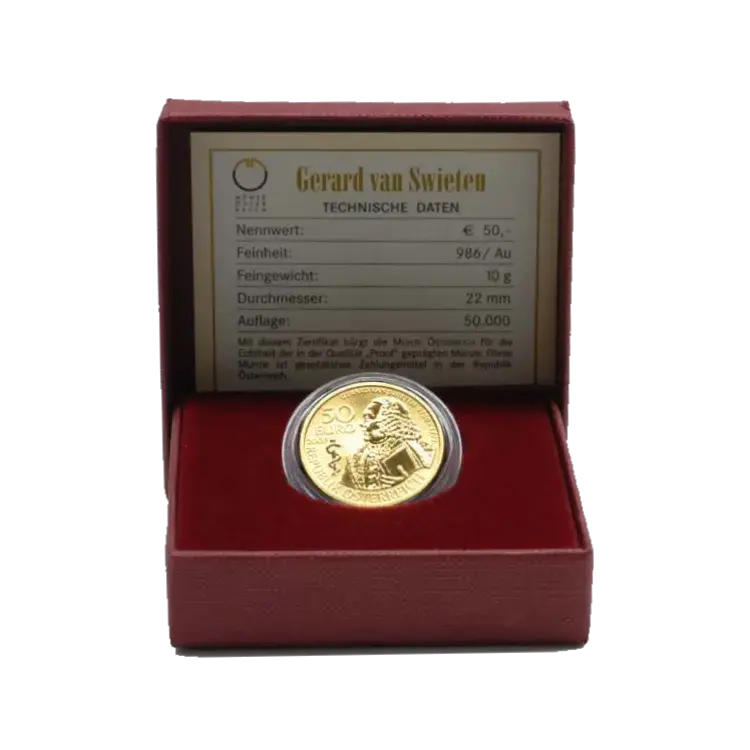 Gold 50 euro coin Gerard van Swieten angle 1