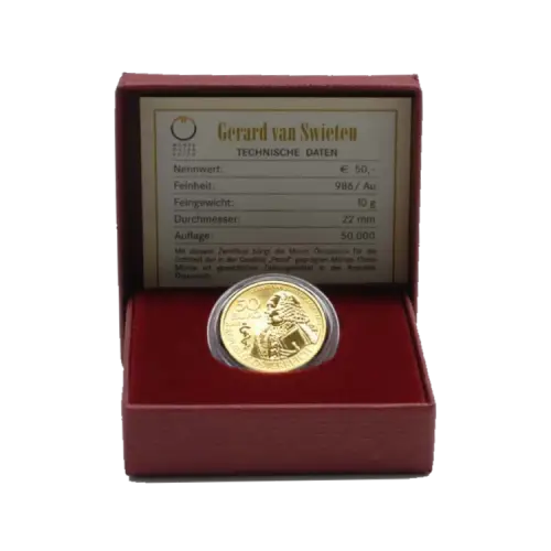 Gold 50 euro coin Gerard van Swieten front