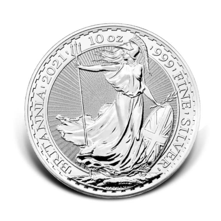 10 troy ounce zilveren Britannia munt voorkant