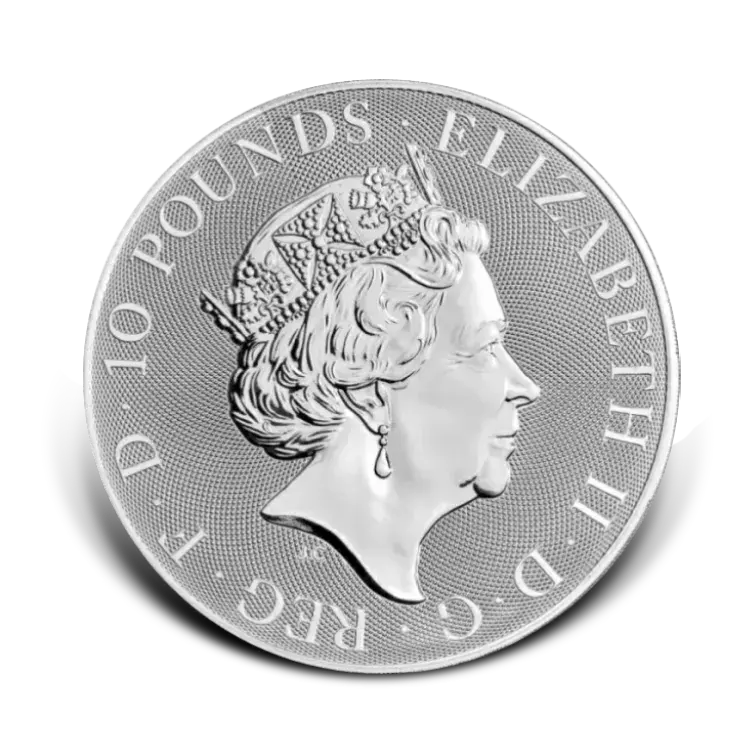 10 troy ounce zilveren Britannia munt achterkant