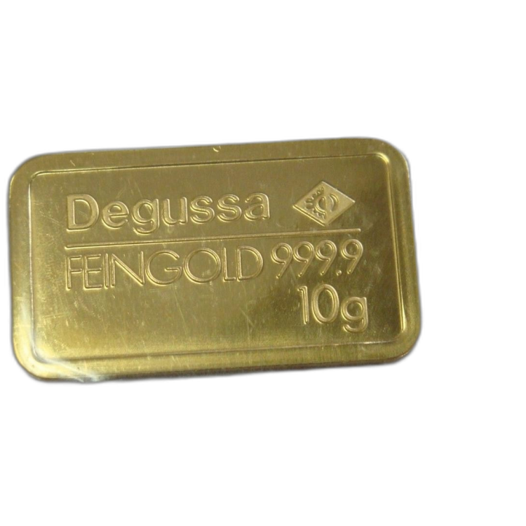 10 gram goldbar Degussa front