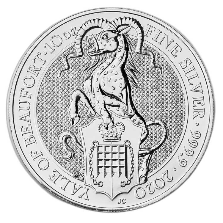 10 Troy ounce zilveren munt Queens Beasts Yale voorkant