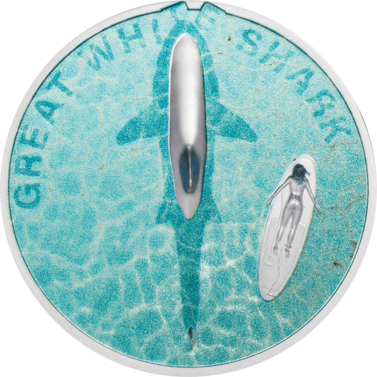 1 troy ounce silver coin white shark - Proof 2021 front