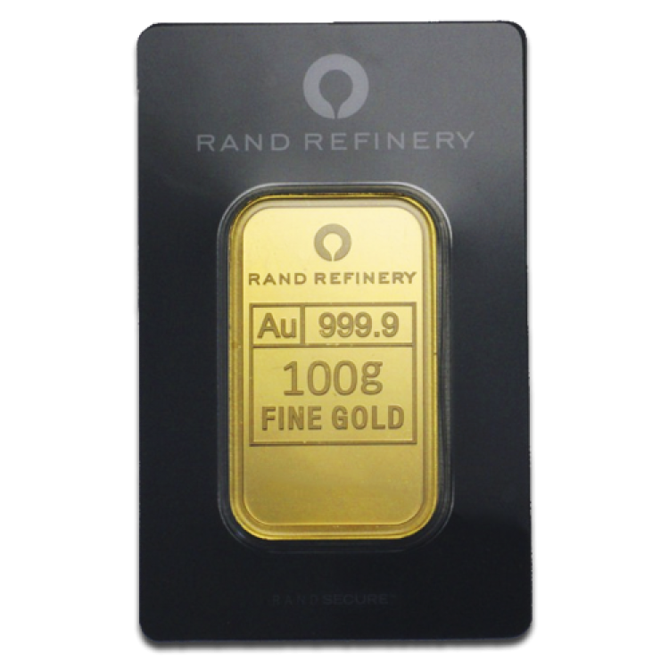 100 gram goudbaar Rand Refinery front