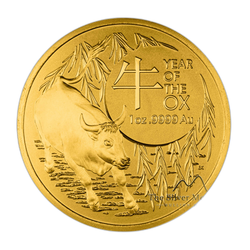 1 troy ounce gouden munt Lunar RAM serie Os 2021 voorkant