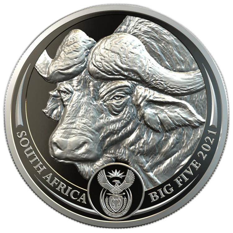 1 Troy ounce platina munt Big Five buffalo 2021 Proof voorkant