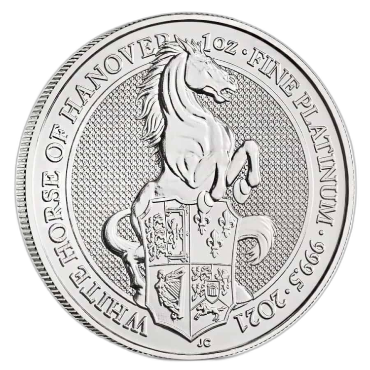 1 Troy ounce platina munt Queens Beasts White Horse voorkant