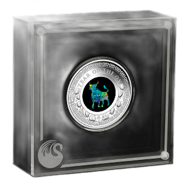1 troy ounce zilveren munt Opal Lunar jaar van de Os 2021 voorkant