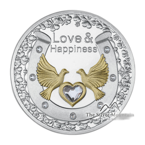 Zilveren munt Swarovski liefde en geluk 2021 Proof voorkant