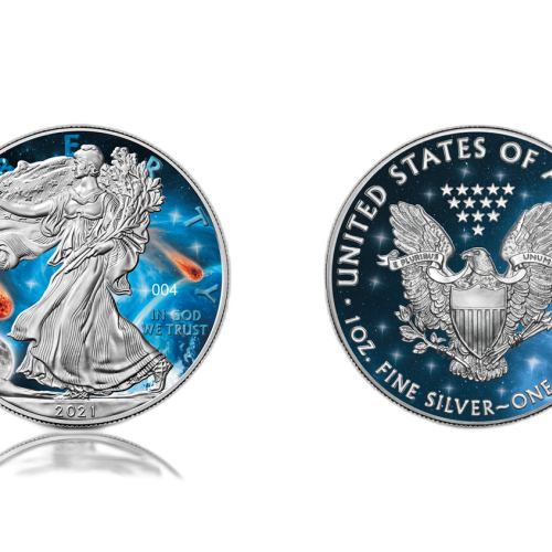 1 Troy ounce zilveren munt Glowing Galaxy American Eagle 2021 voorkant