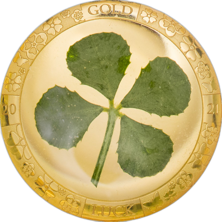 1 gram gold coin Four-Leaf Clover 2021 proof front