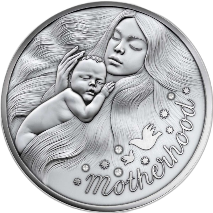 1/2 troy ounce zilveren munt motherhood 2021 Proof voorkant