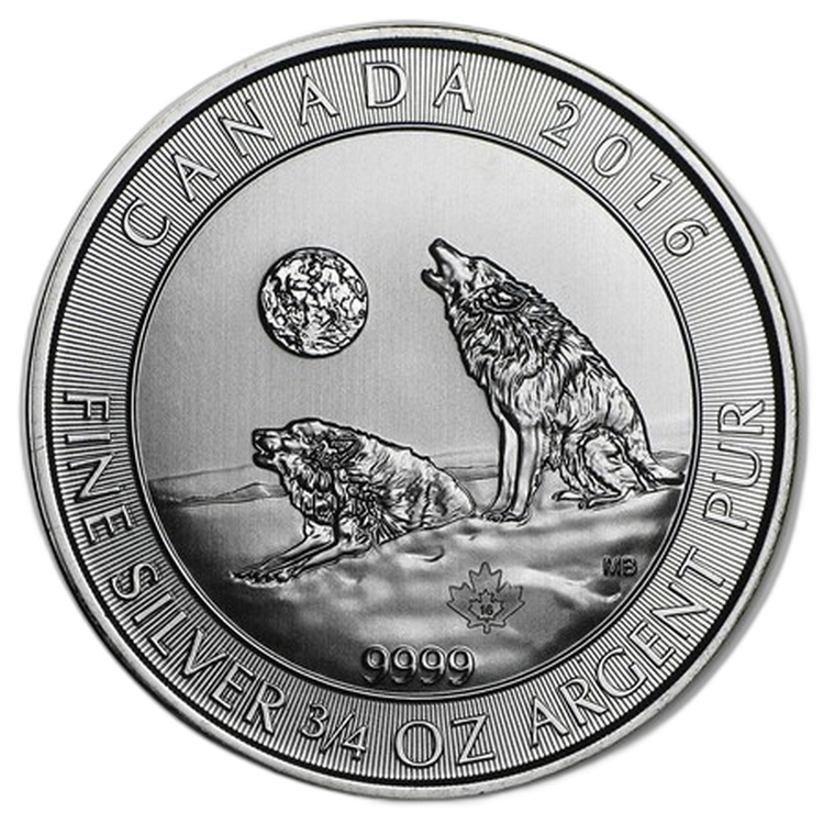 3/4 Troy ounce zilveren Howling Wolves munt - 2016 voorkant