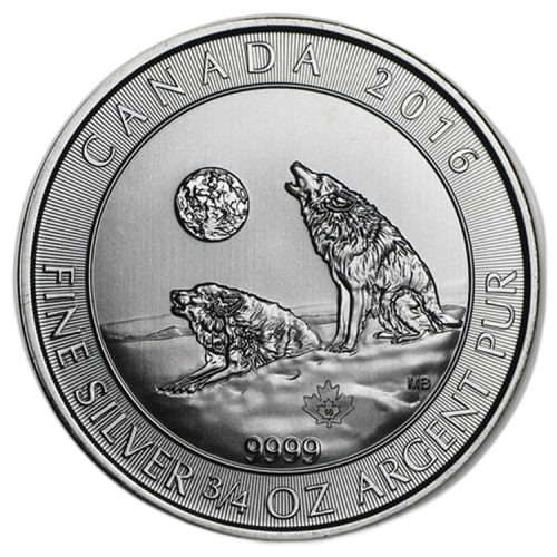 3/4 Troy ounce silver coin Howling Wolves 2016 front